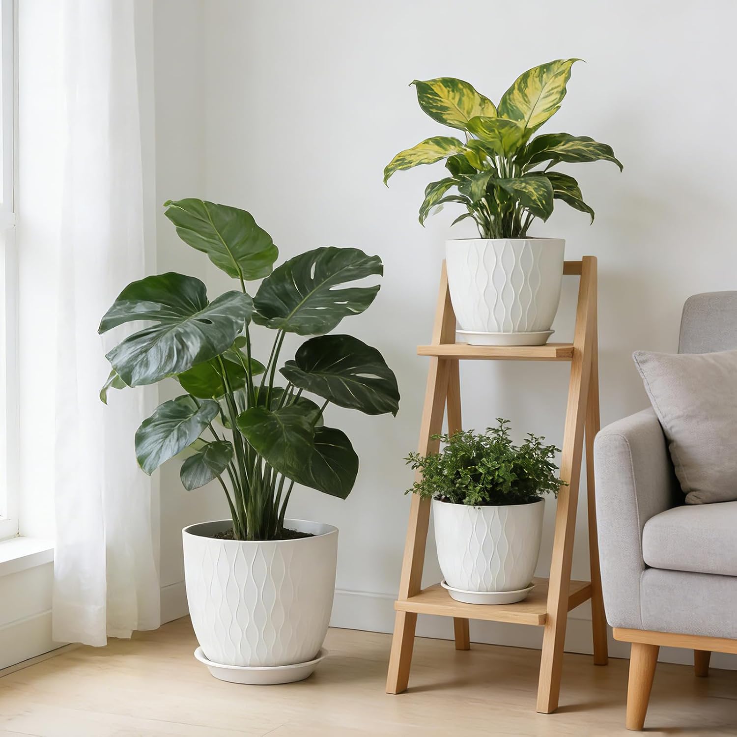 Plant Pots 10/9/8/7.5/7 Inch Plant Pots, Set of 5 Plastic Planters with Drainage Holes and Saucers,Plastic Flower