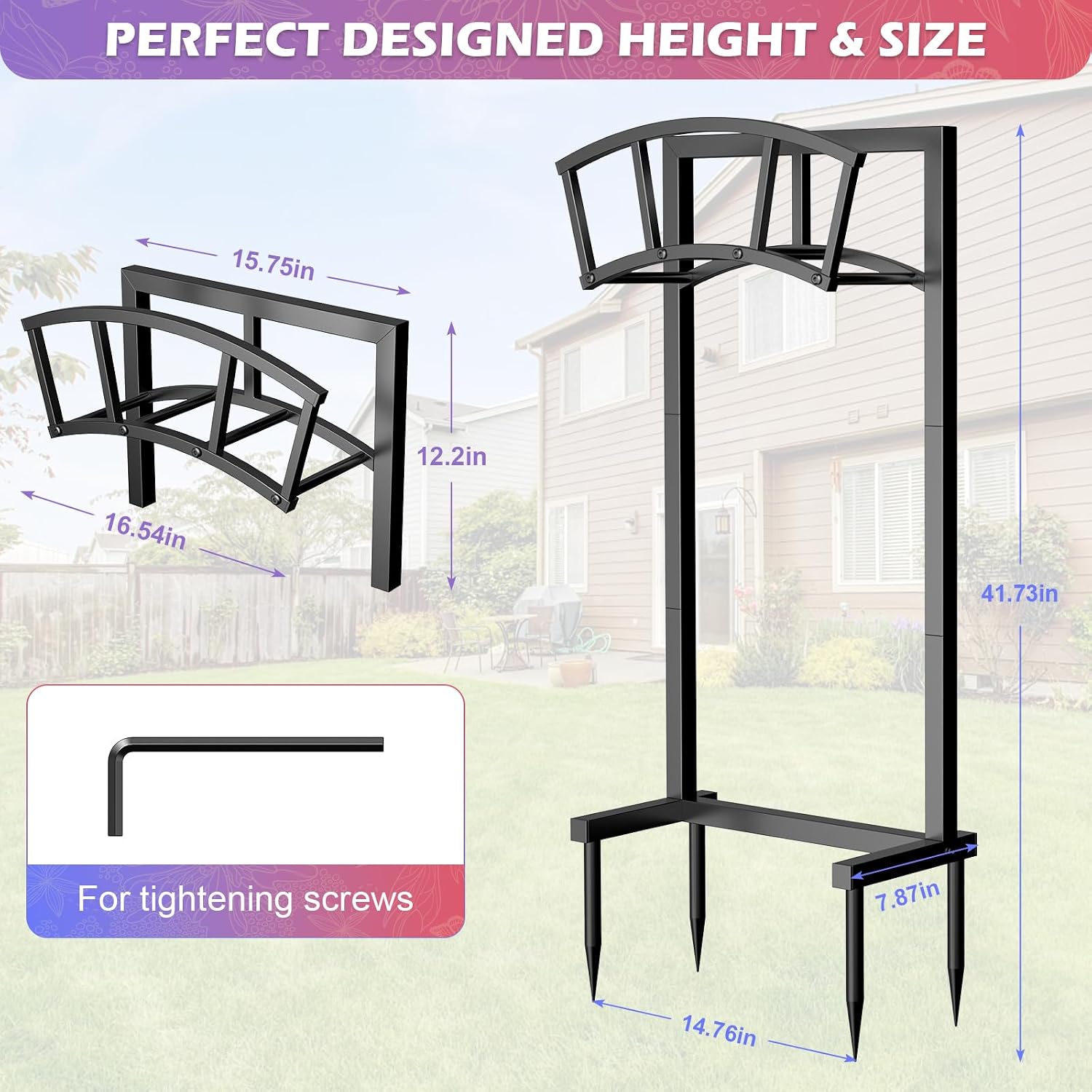 Garden Hose Holder Freestanding, Outdoor Heavy Duty Water Hose Holder Reel with 4 Spikes Holds 150-ft Water Pipe