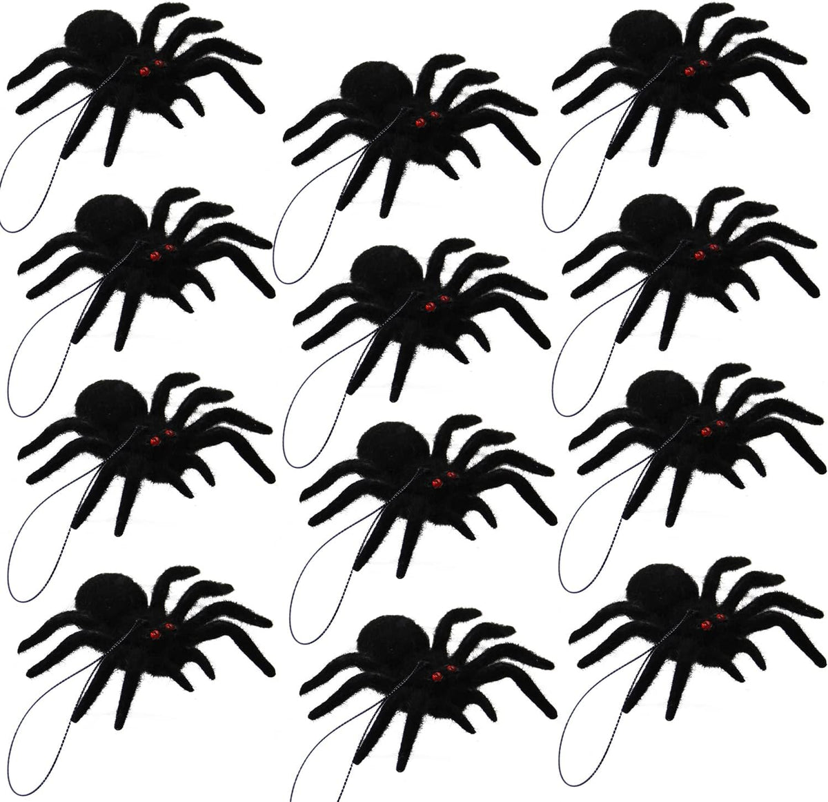 Halloween Hanging Spiders - Realistic Hairy Decorations for Party and Haunted House, 12 Pack