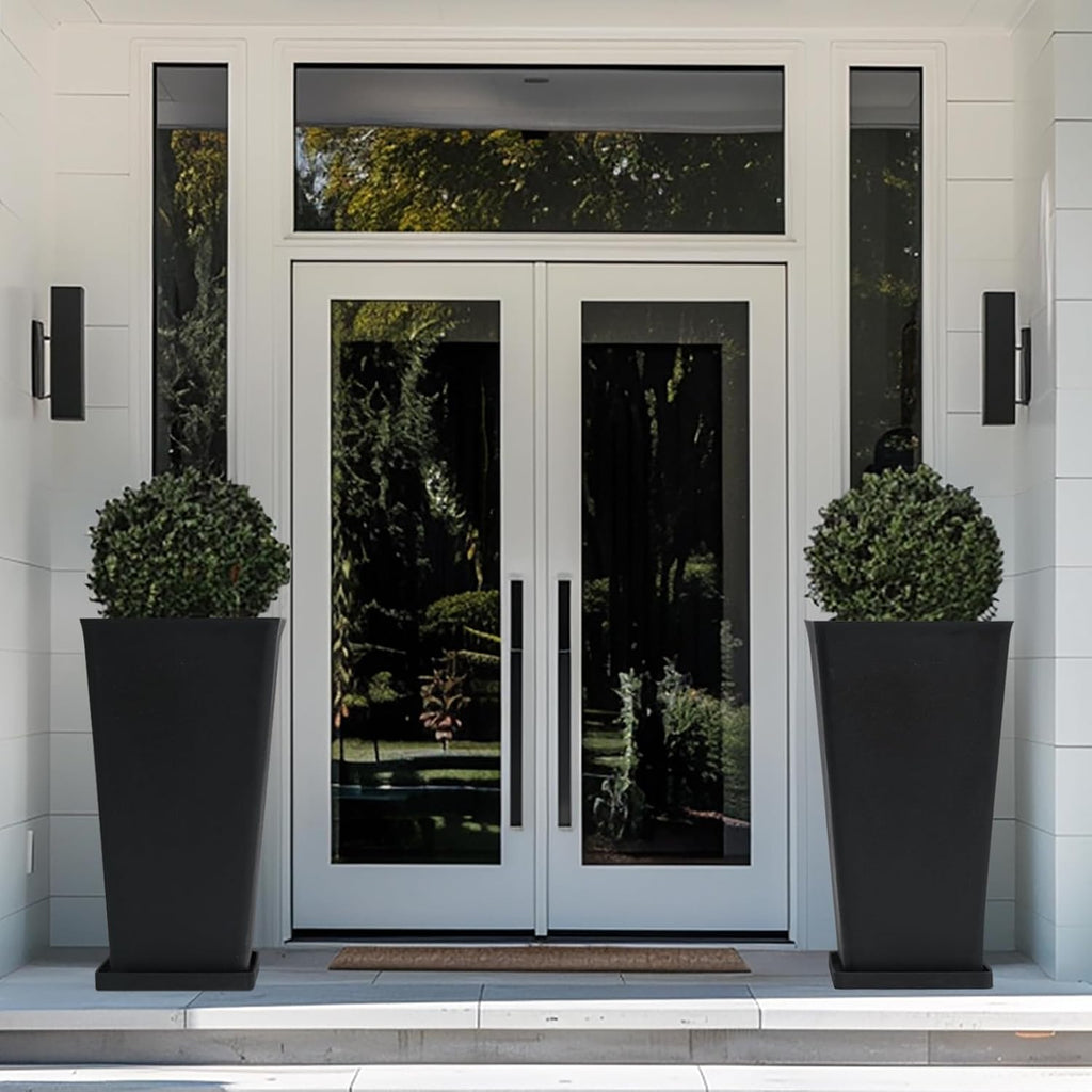 LA JOLIE MUSE Tall Outdoor Large Rectangular Planters Set of 2, 30 Inch | Tall Black Planters with Shelf Insert, Extra