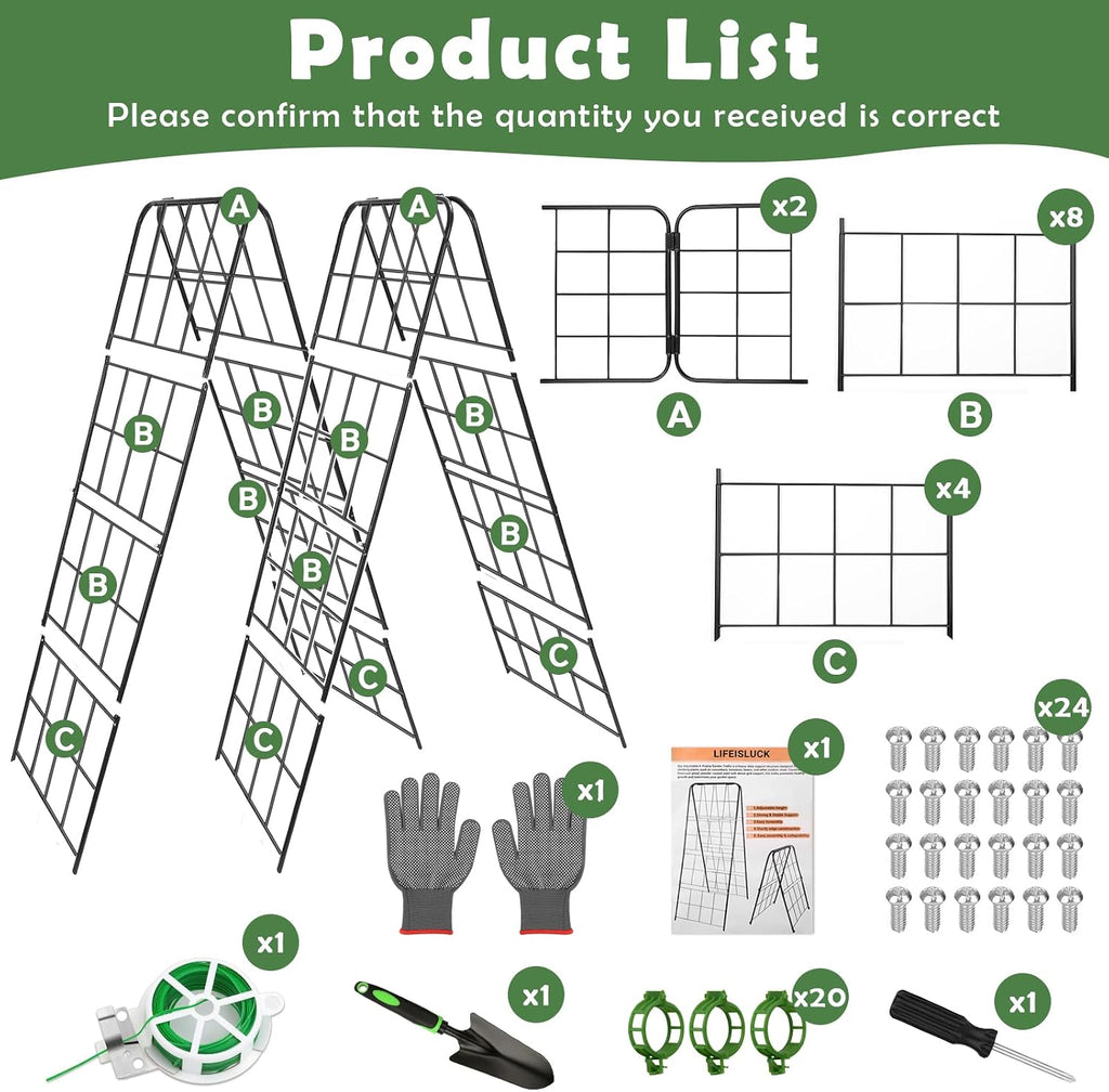 2 Pack Heavy Duty Cucumber Trellis 43.3’’x15.7’’ A-Shaped Garden Trellis | Metal Plant Support with Twist Tie and Clips