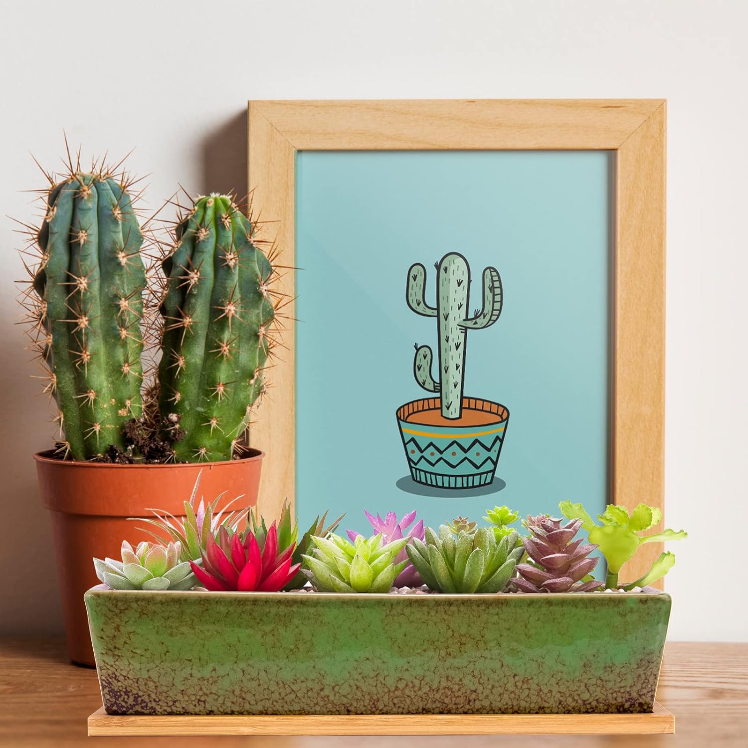 Artketty 12.1 Inch Large Succulent Planters Pots with Drainage Tray, Long Rectangle Ceramic Pots for Indoor