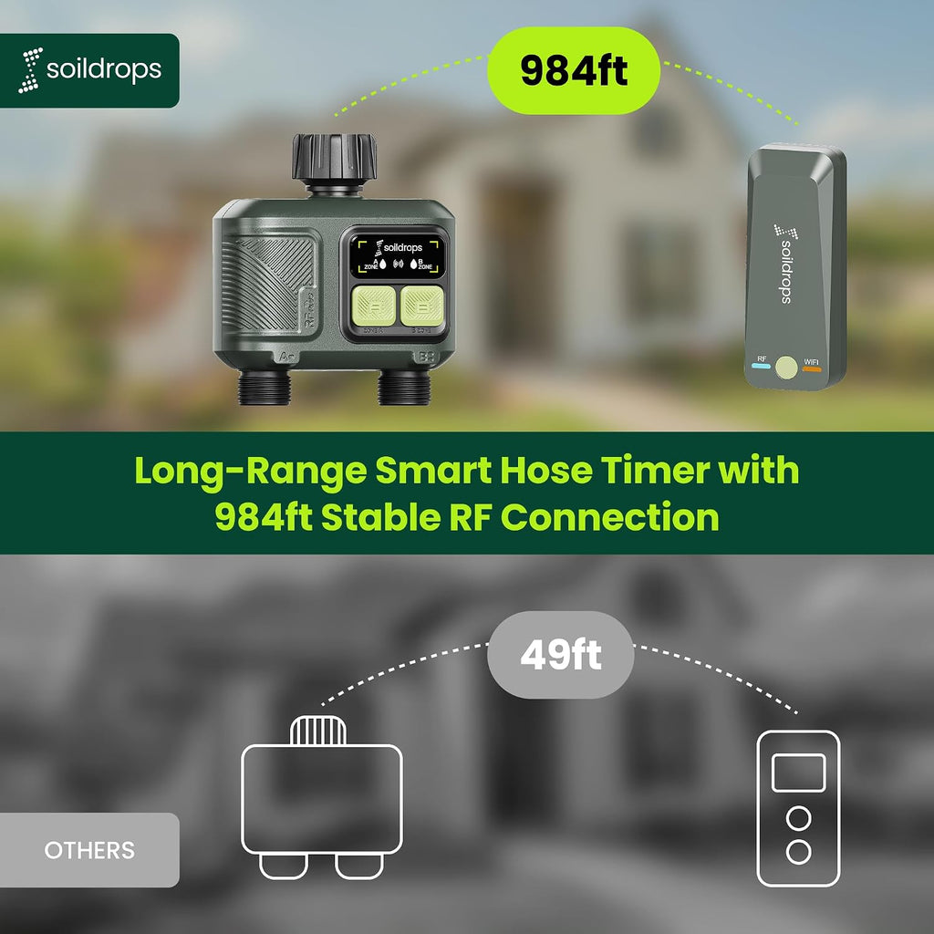 WiFi Water Timer Smart Irrigation Controller with Gateway | 984ft RF range, 8-month battery life, weather delay, OTA