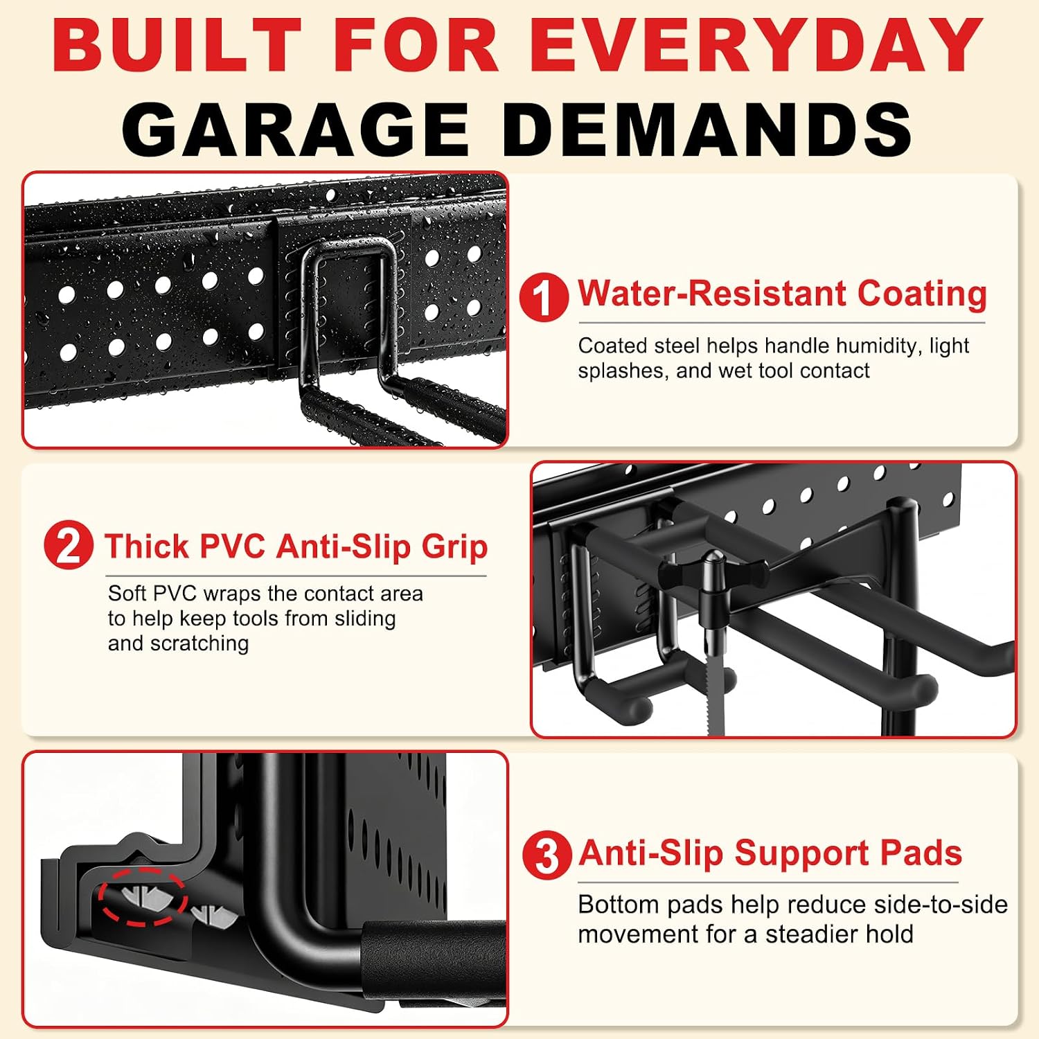 Garage Tool Organizer Wall Mount 49.5 inches with 10 Adjustable Heavy-Duty Hooks, Garage Organization, Garden Tool