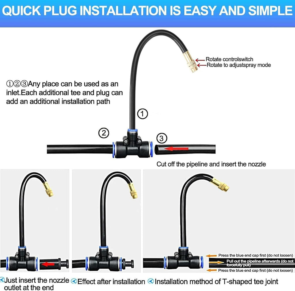 Automatic Greenhouse Drip Irrigation Kit – 20 Brass 360° Adjustable Nozzles, 65FT 1/2" Tubing & Misting System – Easy