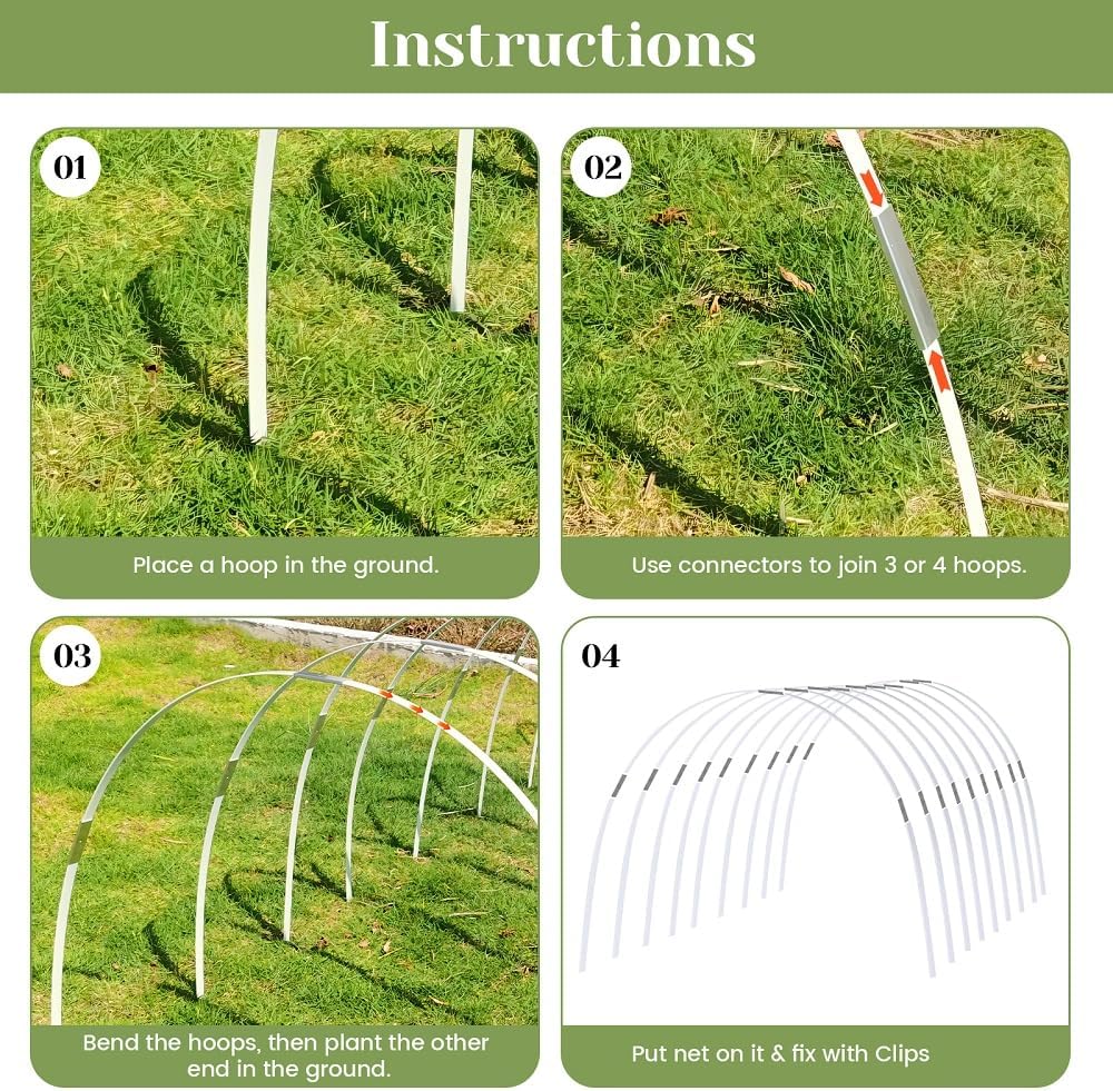 Greenhouse Hoops 36pcs, Sunwuk Garden Hoops for 1-3.5ft Wide Raised Bed, 9 Sets of 5.6ft Long Super Bendable Fiberglass