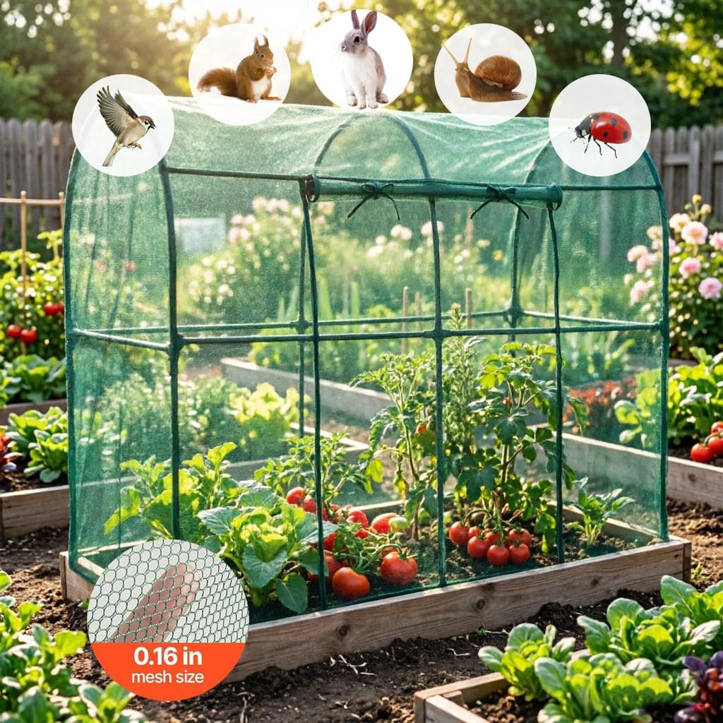 Crop Cages for Garden Plant, Plant Protection Tent with Zippered Door, Raised Bed Cover, Garden Bed Cover with Frame