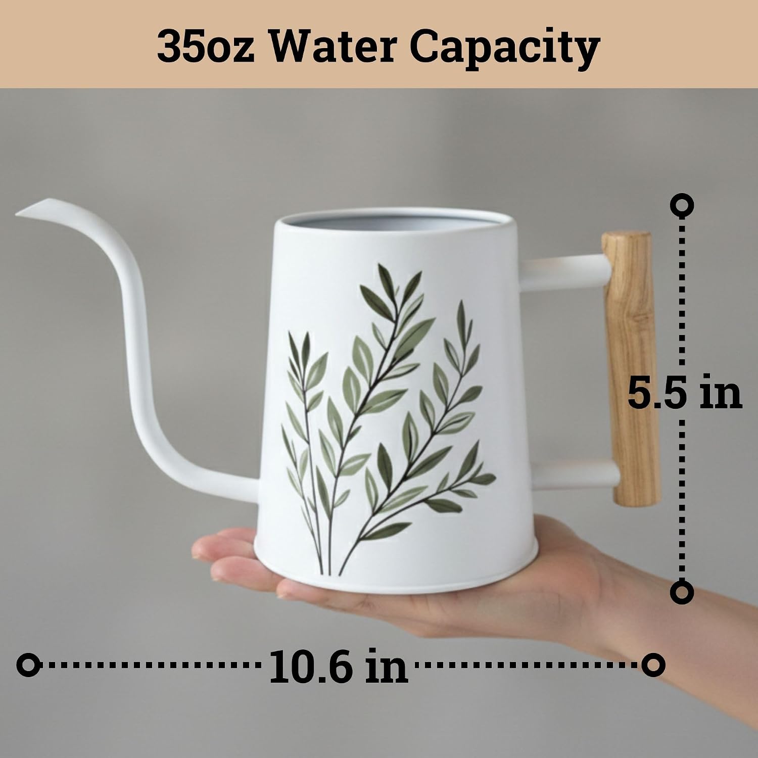 Metal Small Indoor Watering Can with Long Spout & Real Wood Handle, 35oz | Long Spout, Stainless Steel, Real Wood