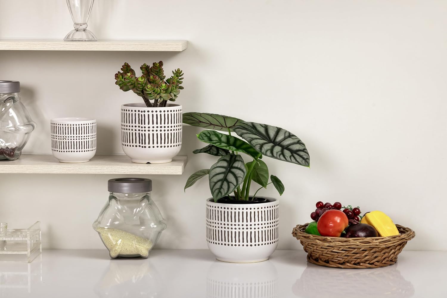 Docrin 3-Pack Ceramic Plant pots Set - 6.5"+5.3"+4" Dual-Tone Flower Pots with Drainage Holes, Modern Indoor Outdoor