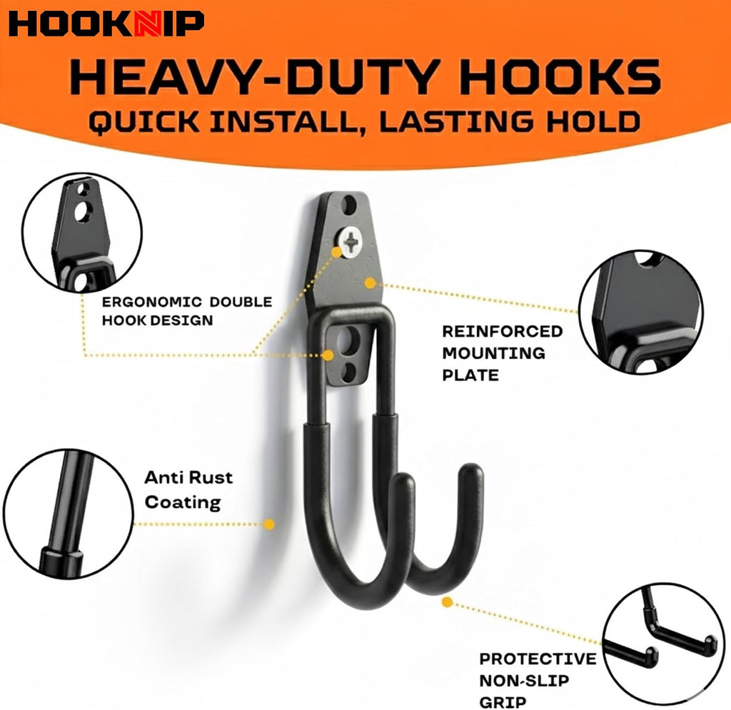 16 Pack Heavy Duty Garage Hooks, Wall Mounted Tool Hangers | PVC-coated hooks for bikes, ladders, garden tools and
