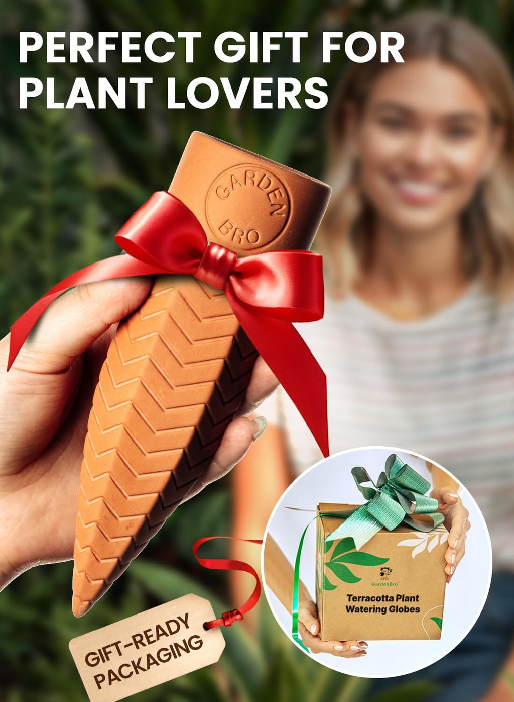 4pc Olla Watering Spikes For Plant Watering With Lids - Automatic Terracotta Self Watering Spikes For Indoor Plants &