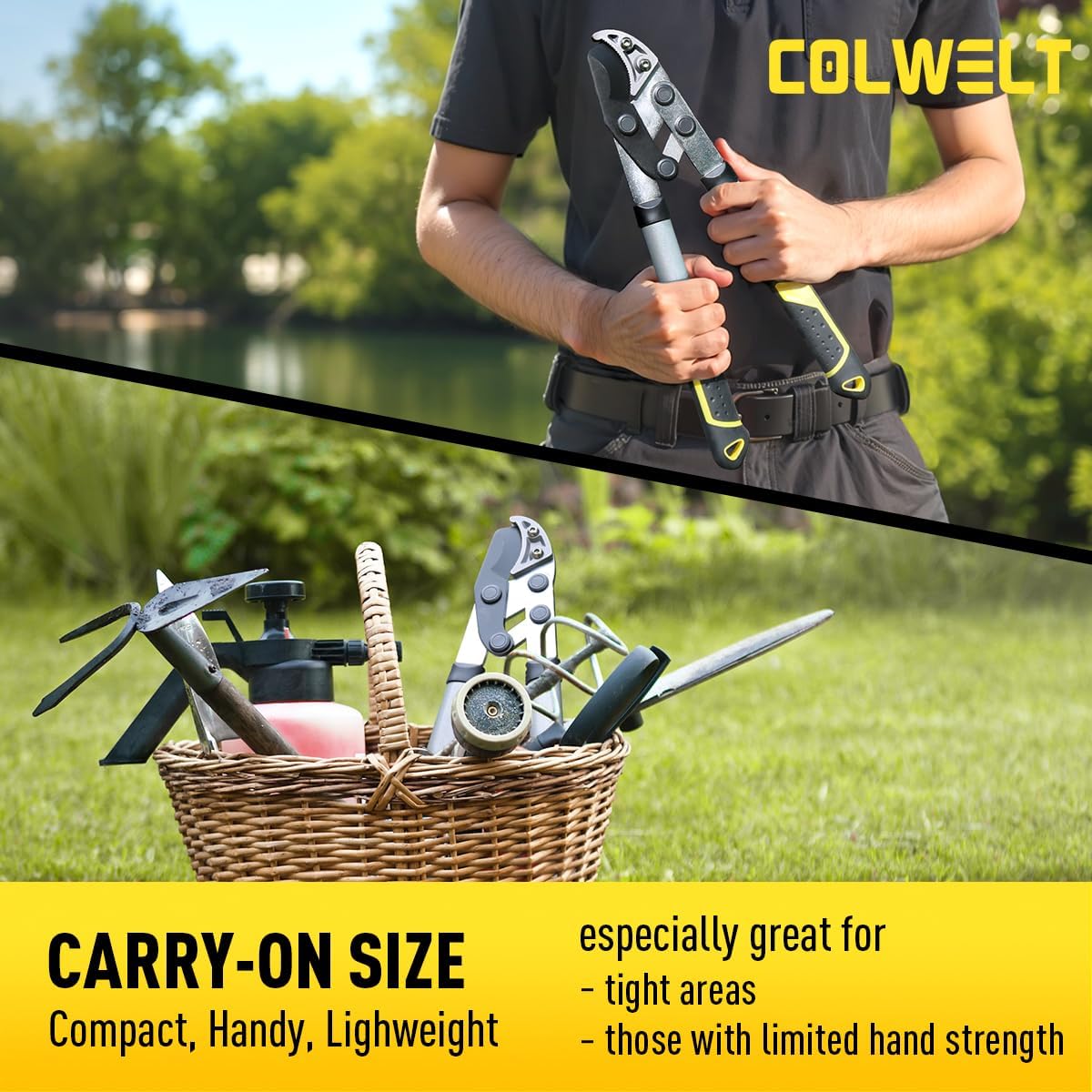 Colwelt Garden Shears Set 3Pc, 17’’ Hedge Shears Loppers for Gardening Tool | Compact 17in Branch Cutter Set, Hedge