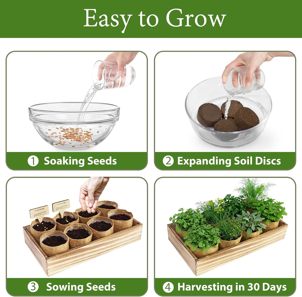 LUOJIBIE Herb Garden Kit Indoor, Herb Growing Kit with Seeds & Tools, Birthday Gifts for Women Men Mom Dad Girls Boys