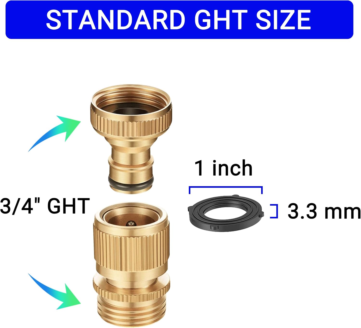 Heavy Duty Solid Brass Garden Hose Quick Connect Fittings, 6 Pack 3/4" With 20 Extra Washers, Male and Female Connectors