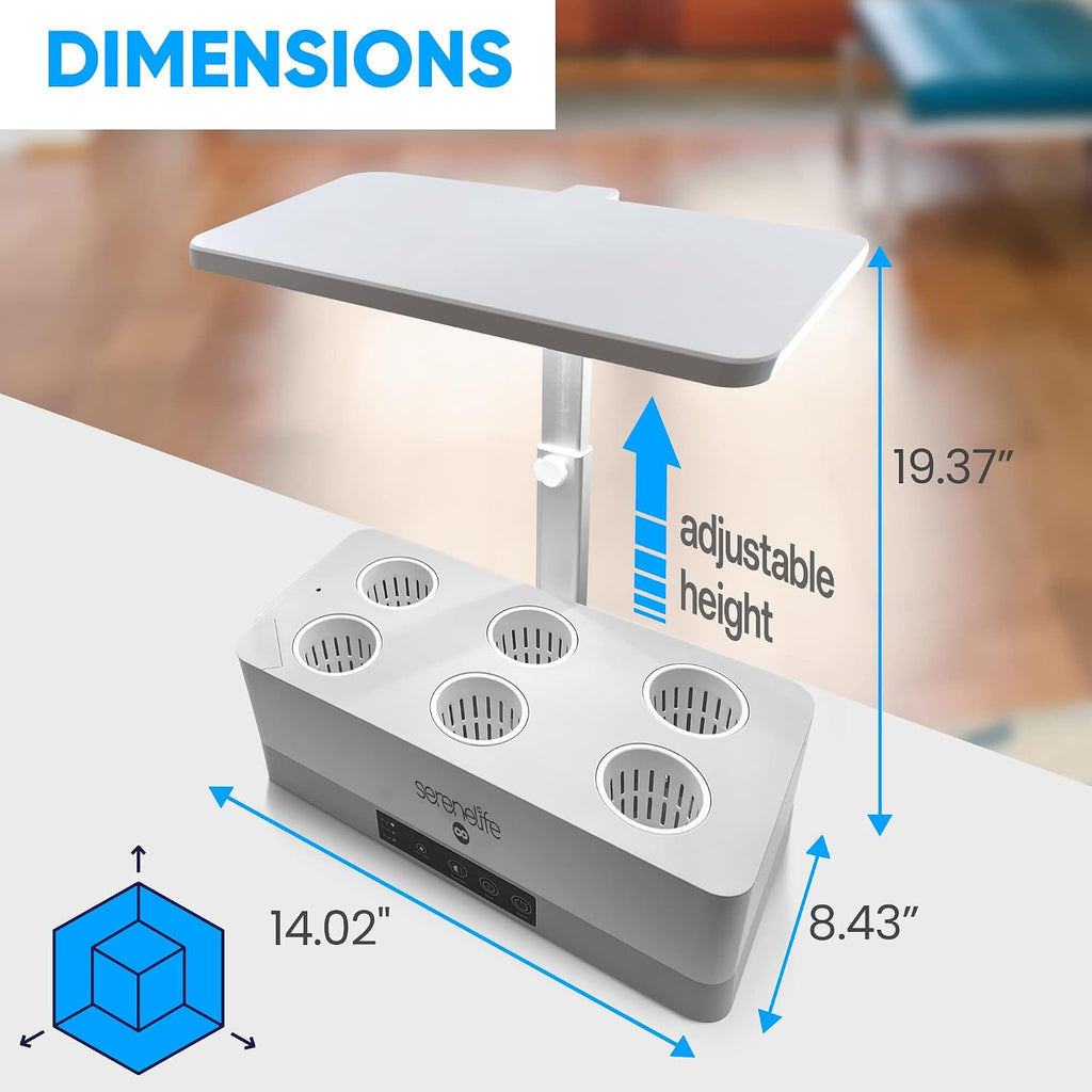 SereneLife Hydroponic Indoor Herb Garden Kit - 6 Pods, Full-Spectrum Grow Light, Adjustable Height, Smart Plant System