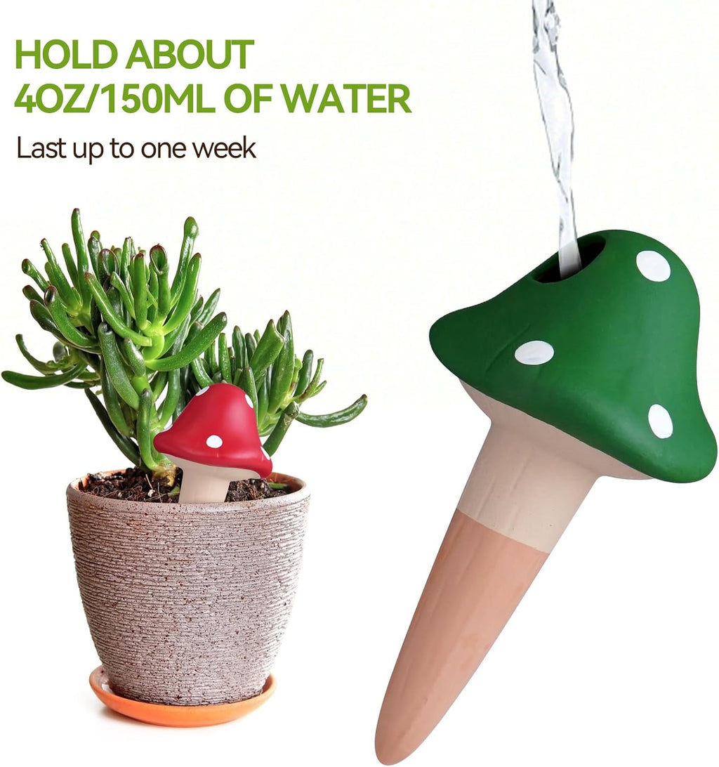 KBCSUN Self Watering Spikes Mushroom Shape, 4 Pack Self Watering Globes Terracotta Plant Watering Stakes for Indoor