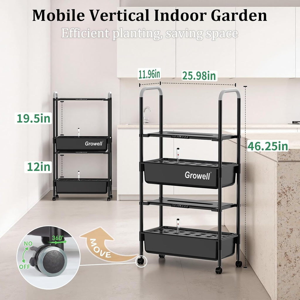 Growell Hydroponics Growing System Kit, 54 Pods Vertical Indoor Herb Garden with Smart LED Grow Light, Auto Circulating
