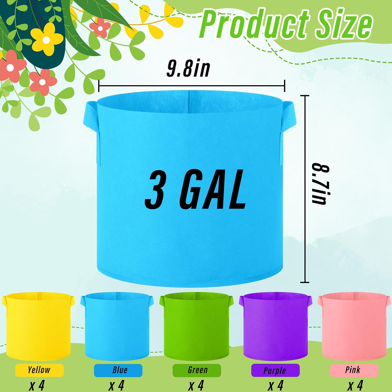 20 Pack 3 Gallon Grow Bags Multicolor Plant Grow Bag Non Woven Fabric Pots with Handles Garden Plant Seeds Tomato
