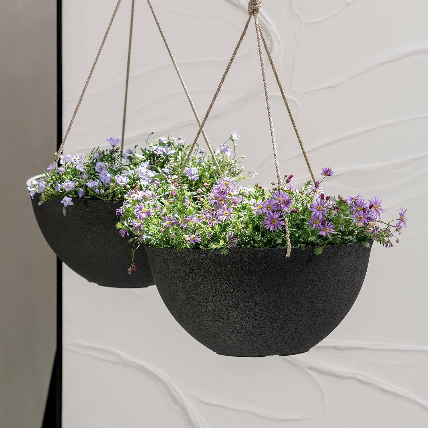 LA JOLIE MUSE Large Hanging Planters for Outdoor Plants, Set of 2, 13 Inch | Black Hanging Baskets with Drainage Holes