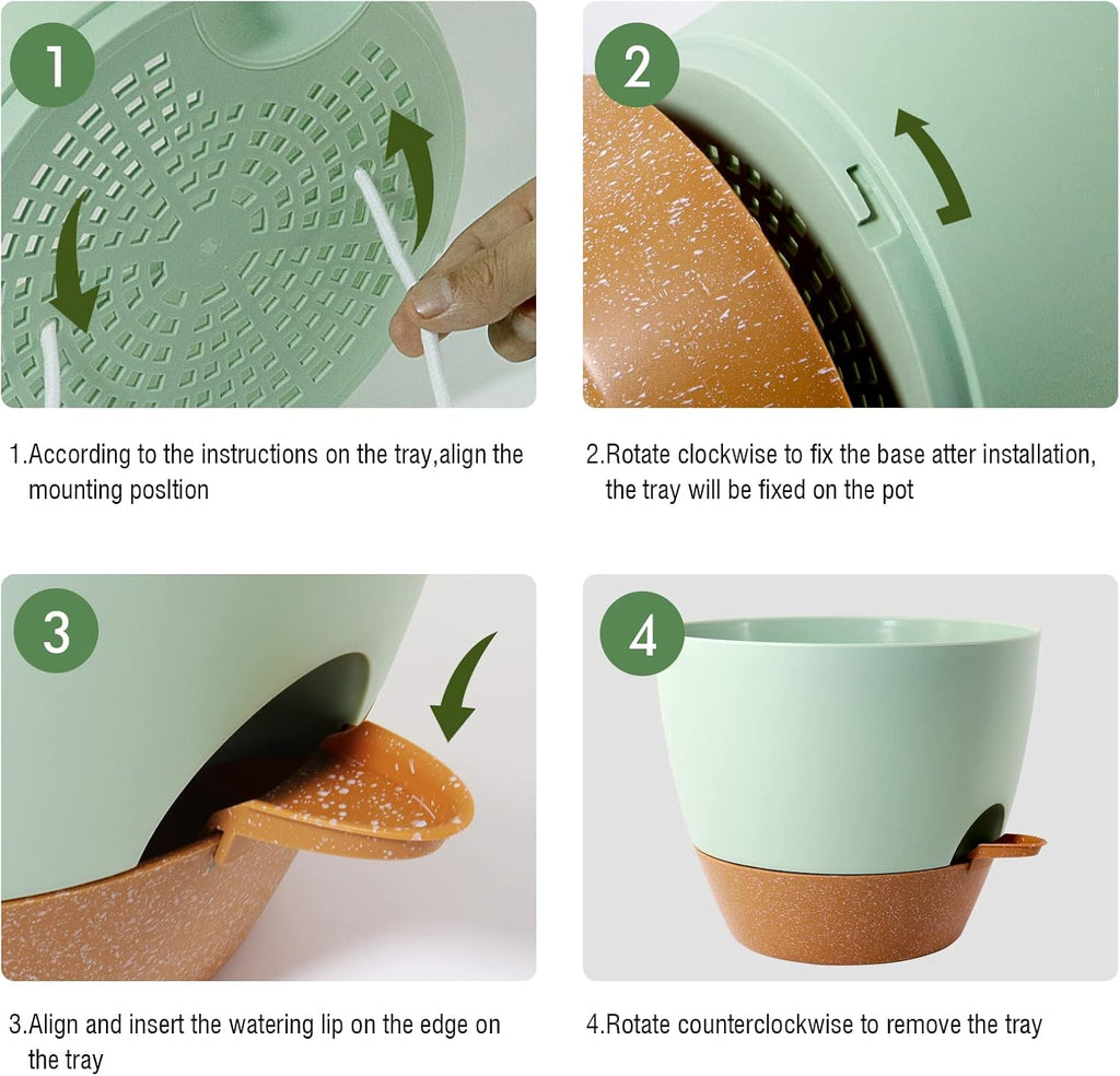 WOUSIWER 10 inch Self Watering Planters, 2 Pack Large Plastic Plant Pots with Deep Reservior and High Drainage Holes