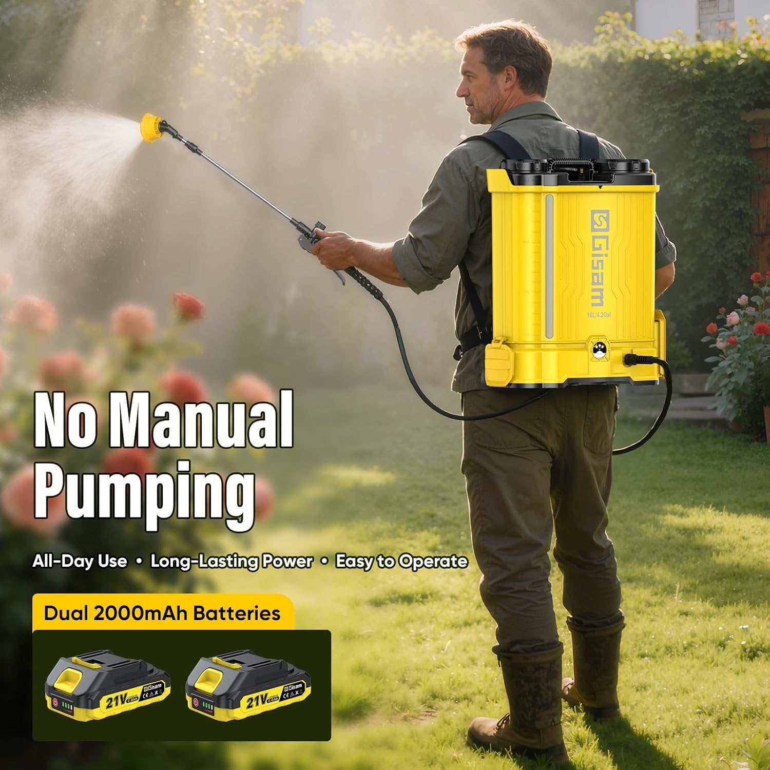 Battery Powered Backpack Sprayer with Auto Mixer,2 Batterie,120PSI Sprayer | 4.2 Gallon Electric Powerful Pump