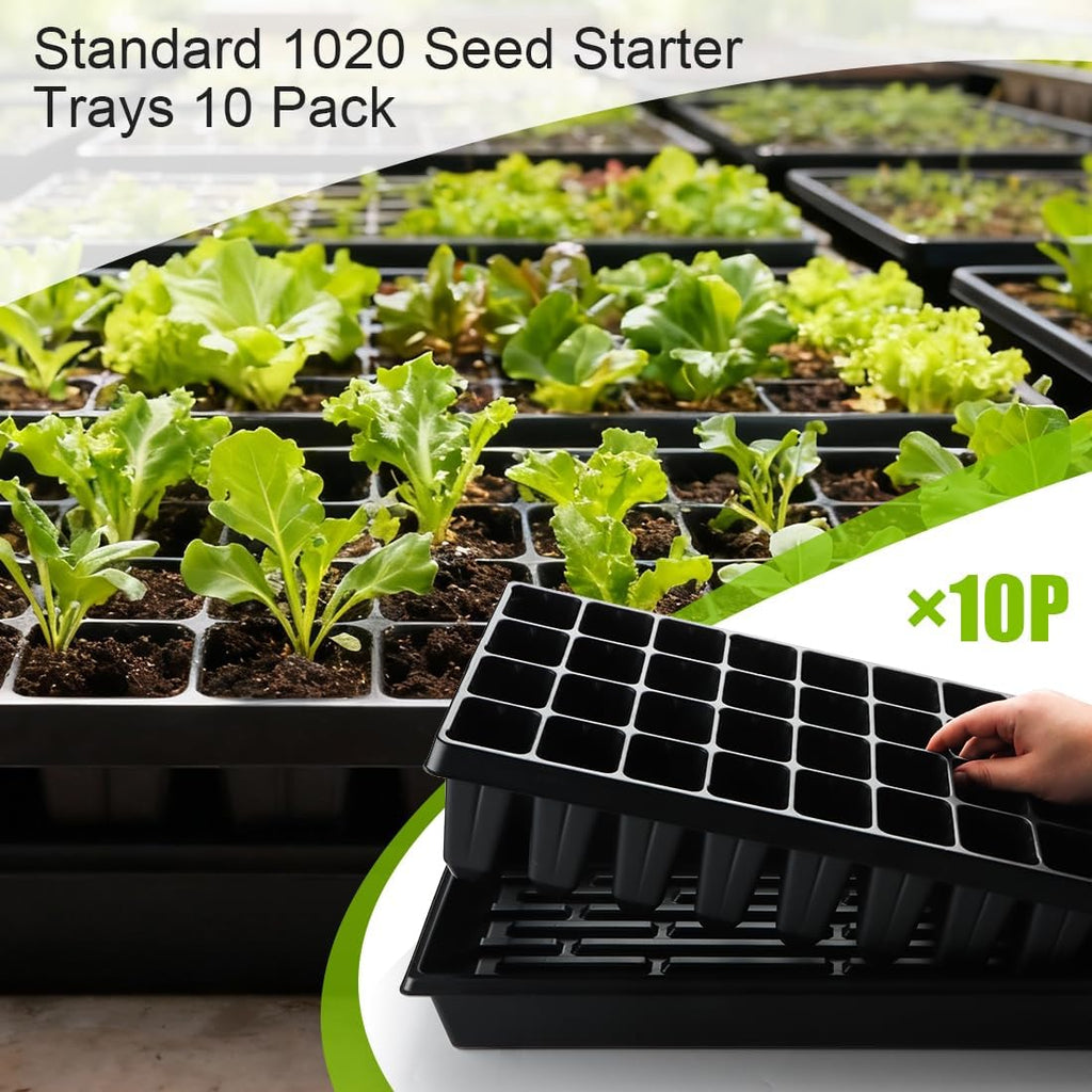 RooTrimmer 10 Pack 1020 Seed Starter Trays and 10 Pcs 40 Cell Plug Trays, Thick Durable Seedling Plastic Nursery Tray