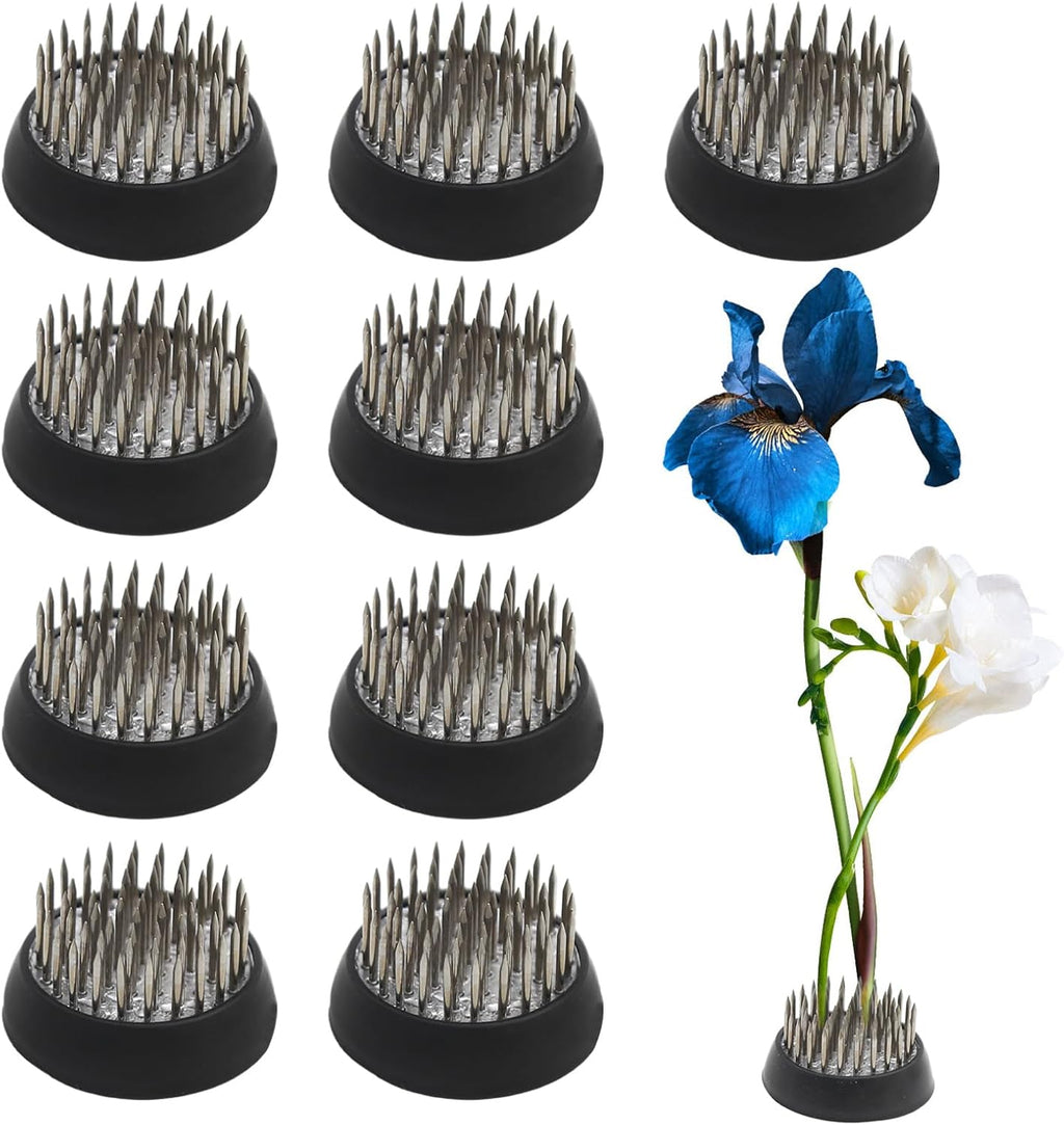 9pcs Jianshan Stainless Steel Pins Flower Arranger 1.33inch/34mm Plastic 1inch Flower Frogs Holder Fixed Flower Pin Holder Tool for Flower Arrangement Plant Fixing Plant Decoration