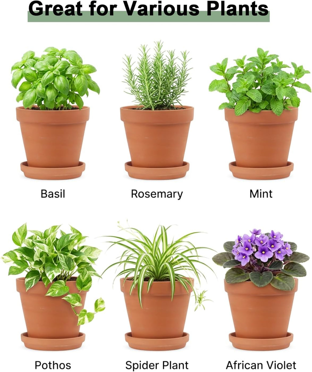Riseuvo 6 Inch Terracotta Pots with Saucers – 4 Pack Medium Clay Flower Pots with Drainage Hole，Clay Pot for