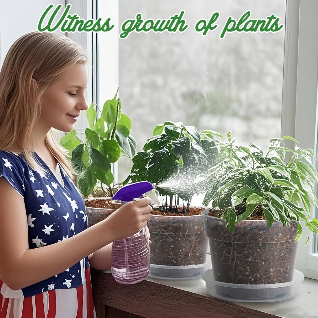 9 Pack 8/7/6 Inch Clear Nursery Pots for Plants with Saucer, Transparent Plastic Plant Pots with Drainage Holes, Sturdy