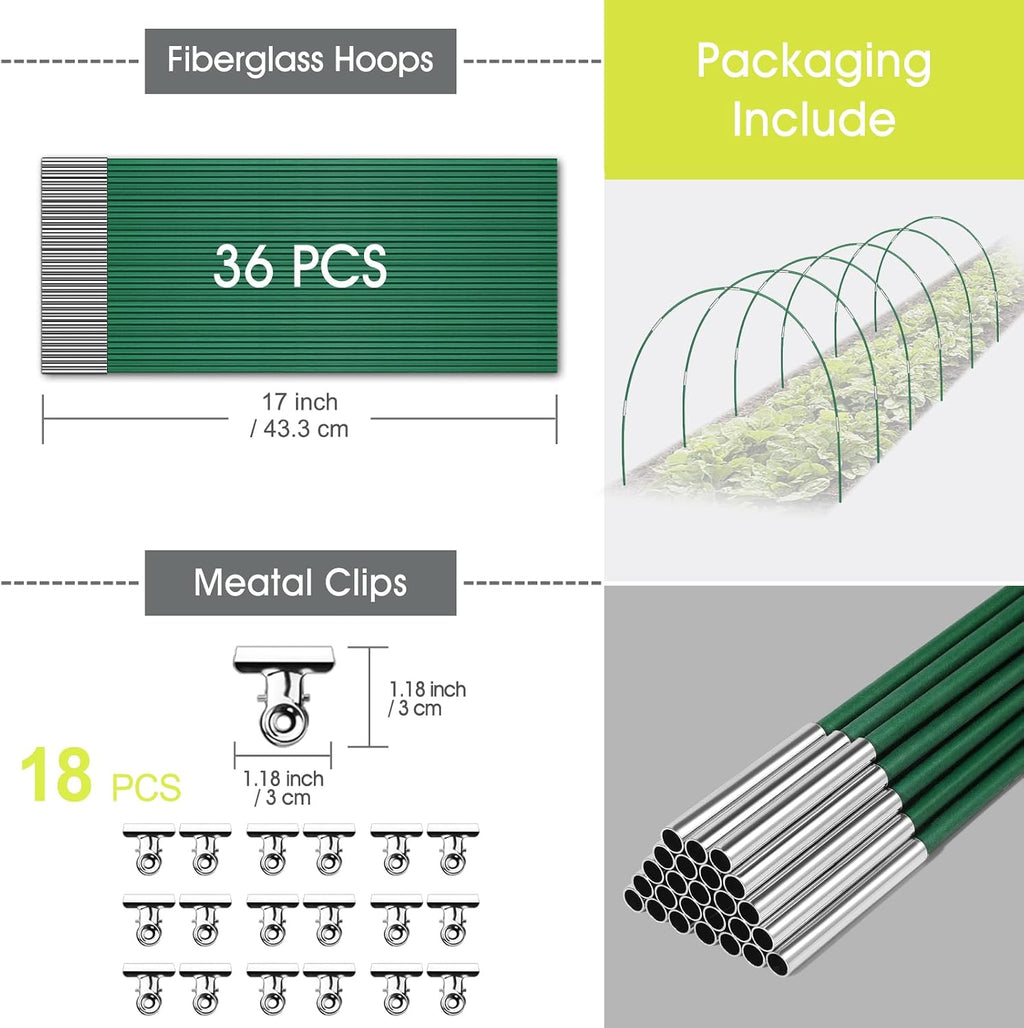 RIFNY 36 PCS Garden Hoops for Raised Beds, Greenhouse Hoops for Row Cover | Long Grow Tunnel, Rust-Free Fiberglass