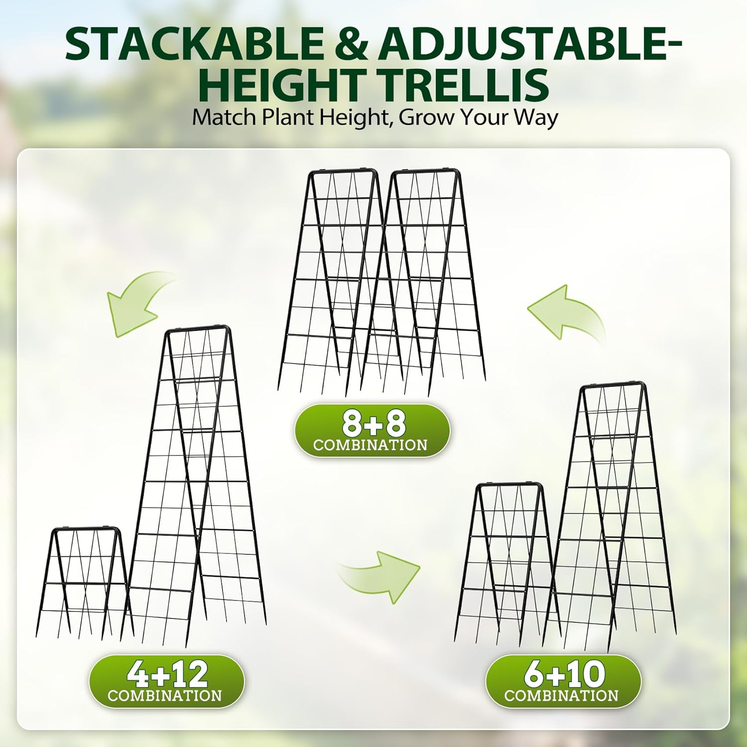 2 Pack 50" Tall A Frame Trellis for Climbing Plants Outdoor (50" X 17") – Heavy Duty Garden Adjustable Trellis, Metal