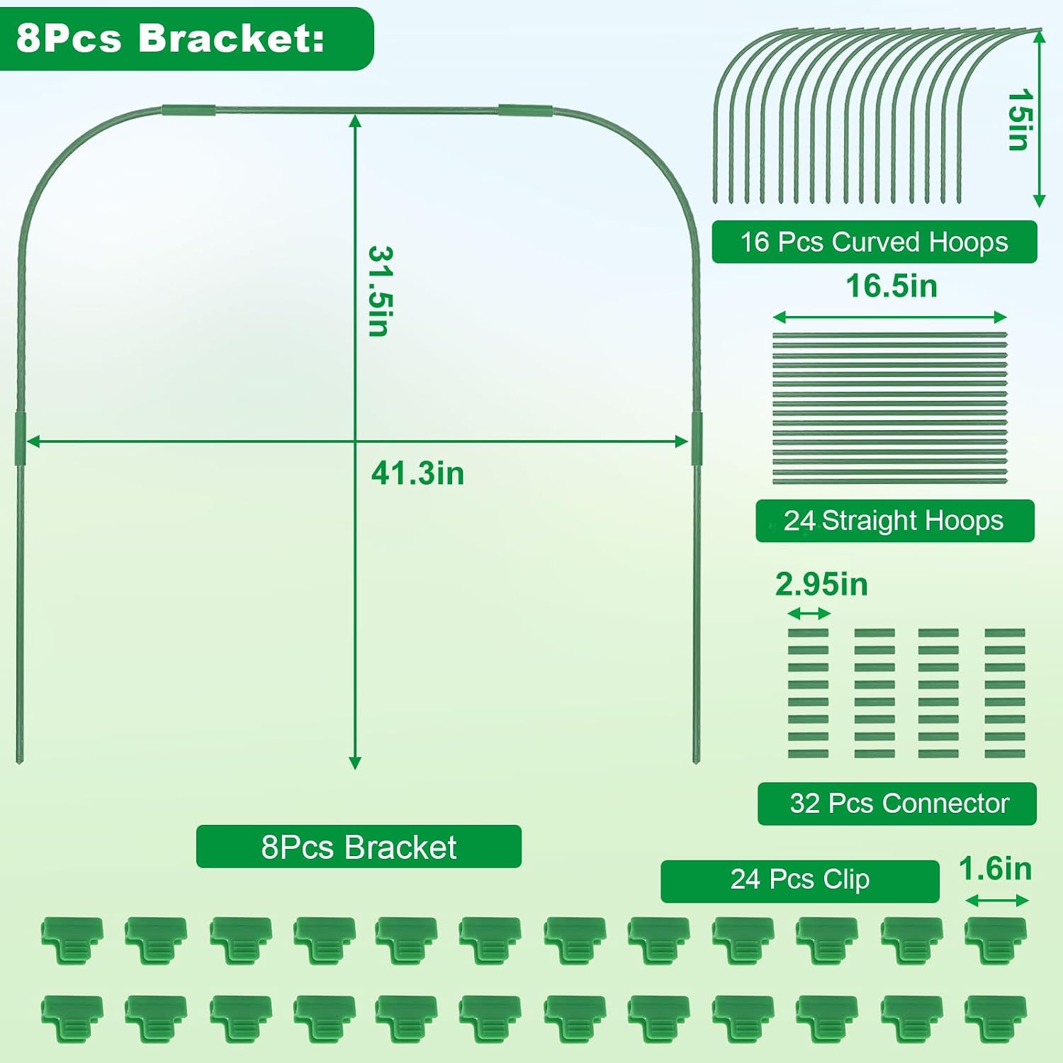 Greenhouse Hoops for Raised beds ,8 Sets Garden Hoops of 41.3'' x 31.5'' Detachable Rust-Free Garden Tunnel for Garden