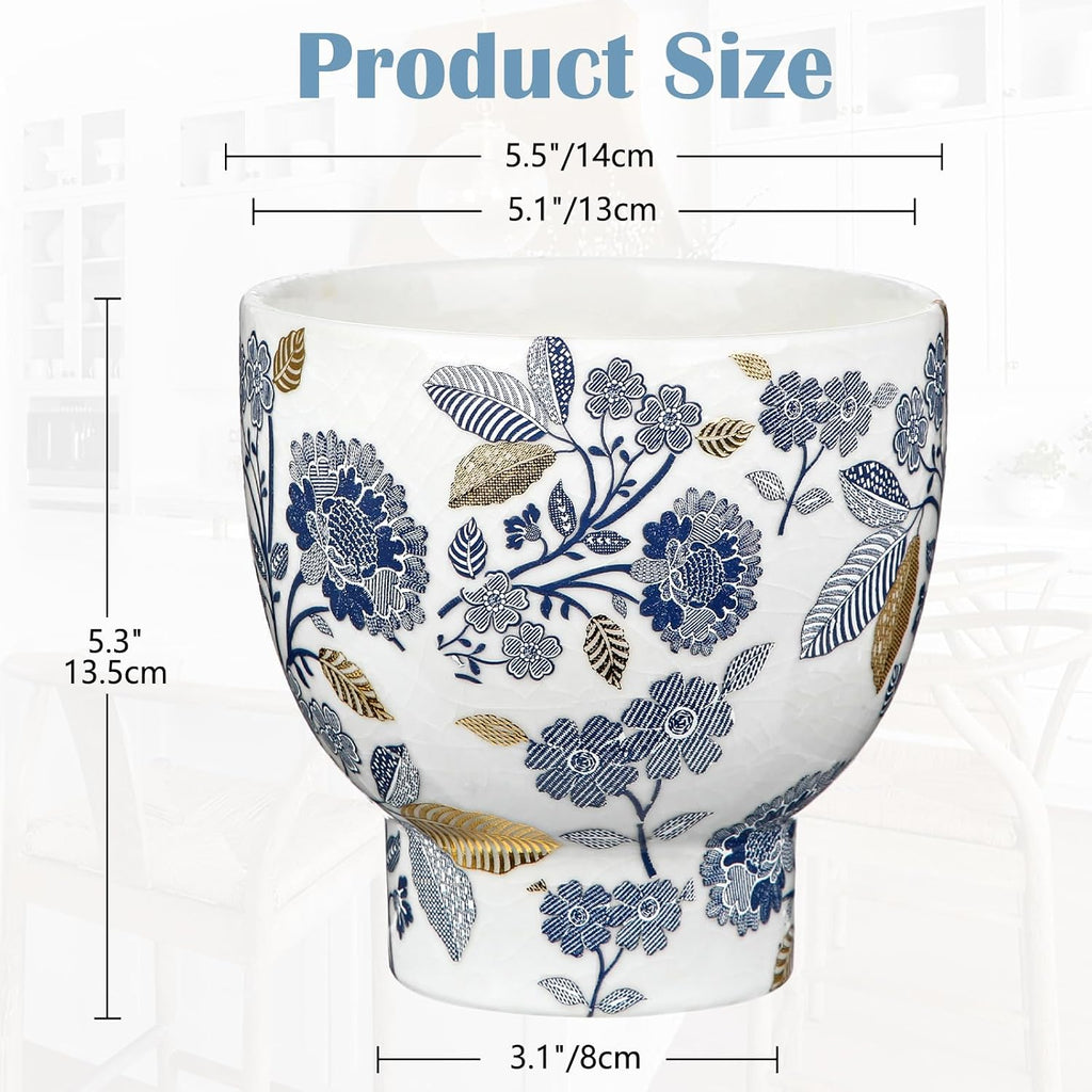 5.5'' Blue and White Ceramic Planter Pot with Drainage for Plants Flowers | Vintage Planter Large Ceramic Plants Pot