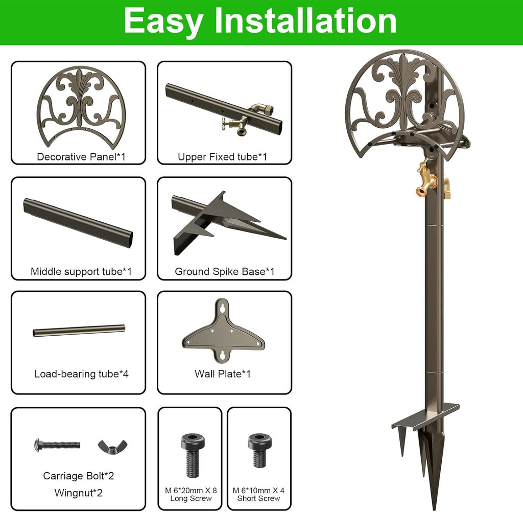 GOFORWILD Hose Stand with Brass Faucet, Holds 150 ft 5/8-in Hose | Detachable Heavy Duty Water Hose Holder