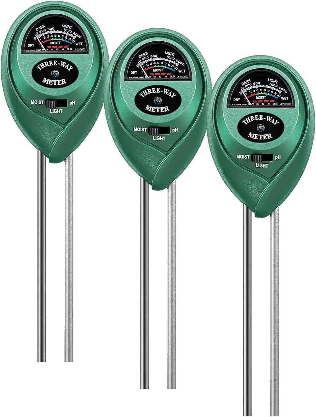 VIVOSUN Soil Tester, 3-in-1 Plant Moisture Meter Light and PH Tester for Home, Garden, Lawn, Farm, Indoor and Outdoor Use, Promote Plants Healthy Growth (Pack of 3)