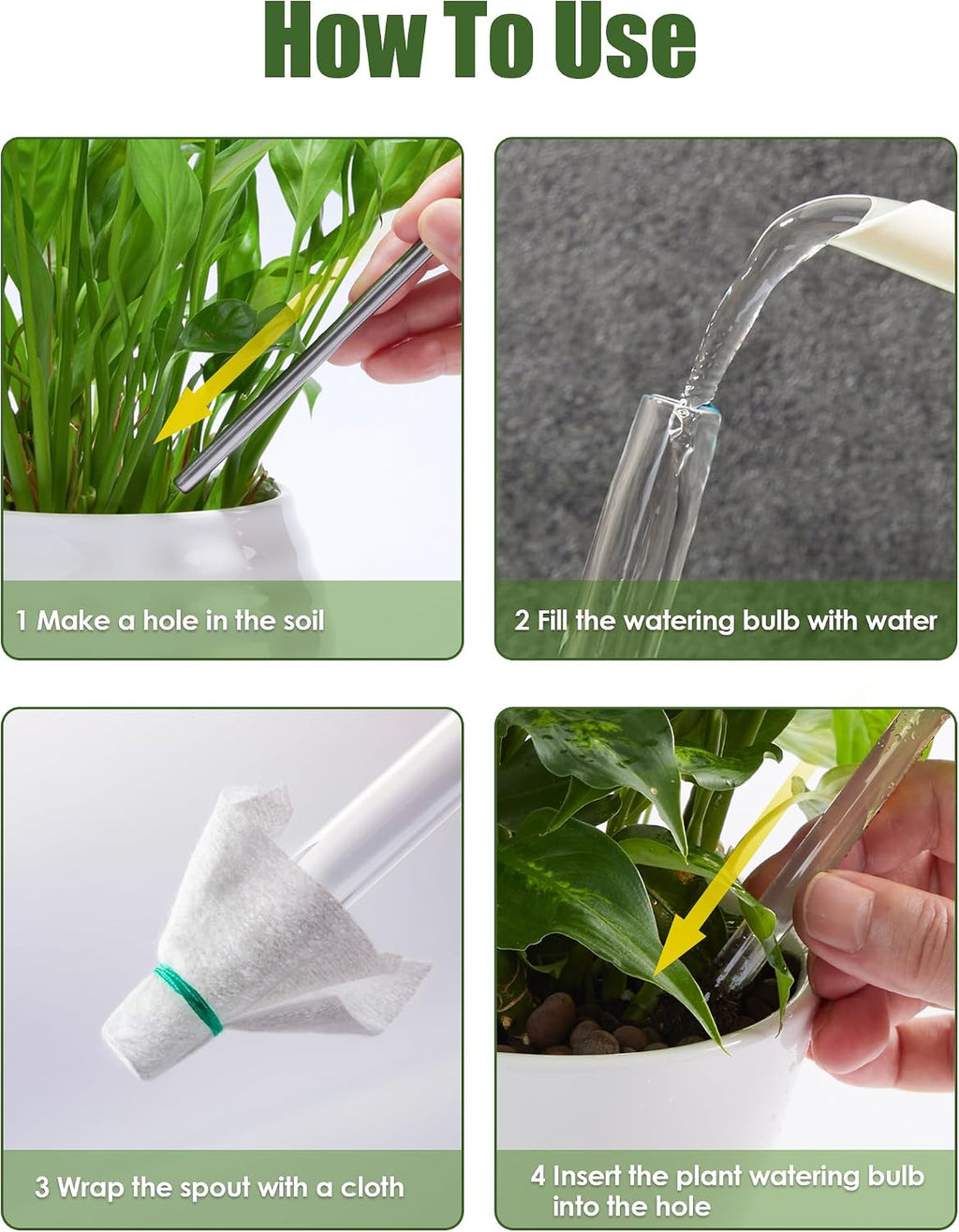 Tomorotec Glass Plant Watering Globes, Self Watering Spikes 2 Large+2 Small | Handcrafted Automatic Irrigation Spikes
