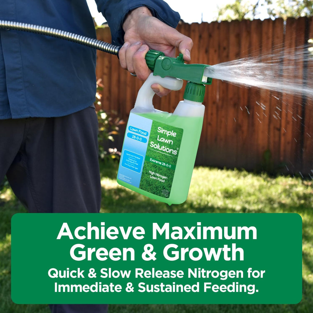 Maximum Green & Growth Fertilizer High Nitrogen 28-0-0 Liquid Lawn Food Spray Spring & Summer- Any Grass Type- Simple