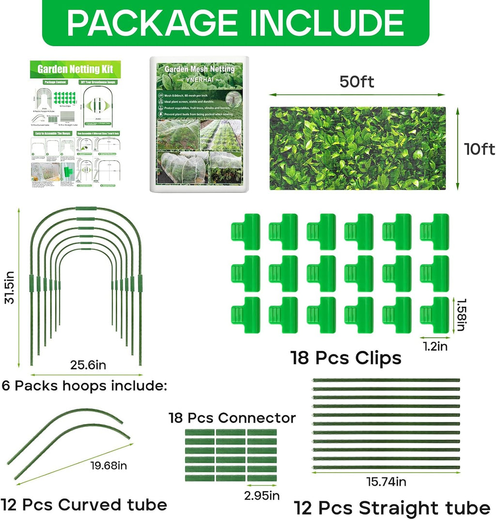 Garden Netting Kit - 10*50FT Ultra Fine Plant Netting Mesh Covers Row Net Protection For Tree Fruit Barrier Vegetable