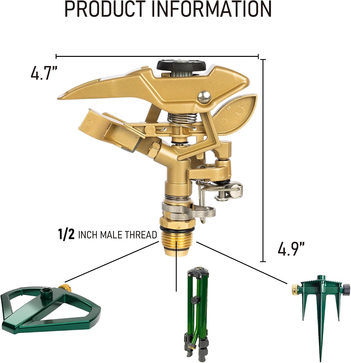 LIULO TOOL Large Impact Sprinkler on Tripod Base, Heavy Duty Zinc Alloy Sprinkler for Yard with Adjustable Head and