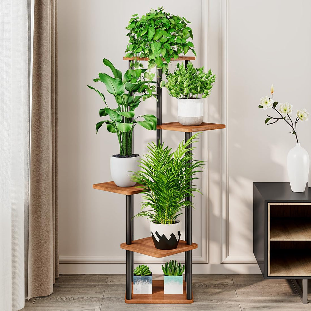 5 Tier Tall Plant Stand Indoor Corner Tiered Shelf Metal MDF Board | Sturdy Metal Frame,Space-saving Tiered Design