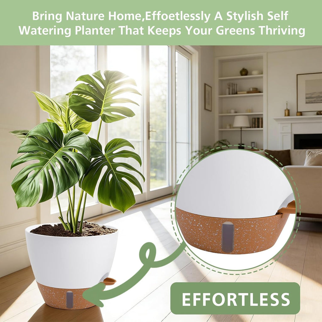 Self Watering Pots with Water Level Indicator, 12" 10" 9" 8" Large Plastic Flower Pots with Mesh Drainage Hole and