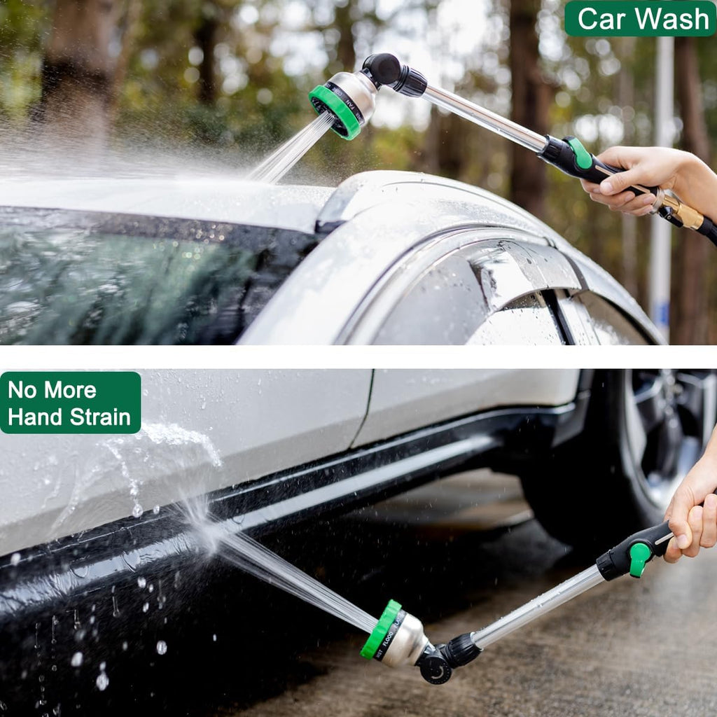 FANHAO Metal Garden Hose Wand, 16-Inch Heavy Duty Watering Wand with 9 Spray Patterns, 180° Rotating Long Garden Hose