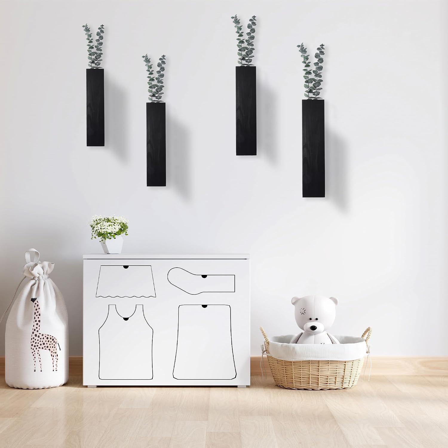 4PCS Black Wall Planters Modern Farmhouse Indoor Decor | Wood Wall Decor, Hanging Planter, For Living Room & Bathroom