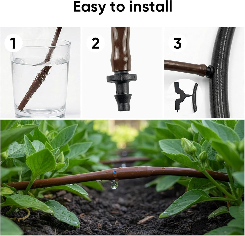 100FT 1/4" Irrigation Dripline Tubing with 6" Emitter Spacing for Gardens | Pre-Installed Emitters at Close Intervals