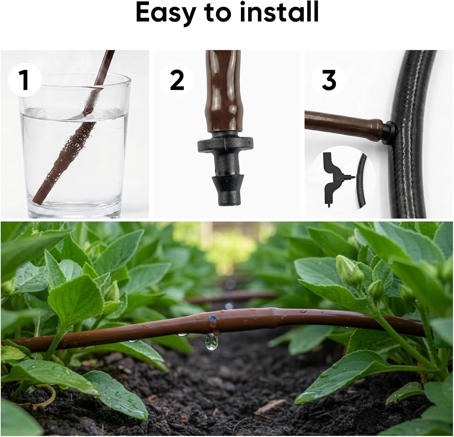 100FT 1/4" Irrigation Dripline Tubing with 6" Emitter Spacing for Gardens | Pre-Installed Emitters at Close Intervals