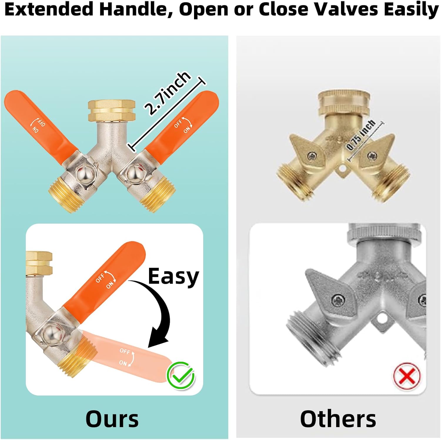 2 Way Hose Splitter, Brass High Flow Garden Hose Splitter Heavy Duty, Hose Connector, Water Spigot Splitter, Full Flow
