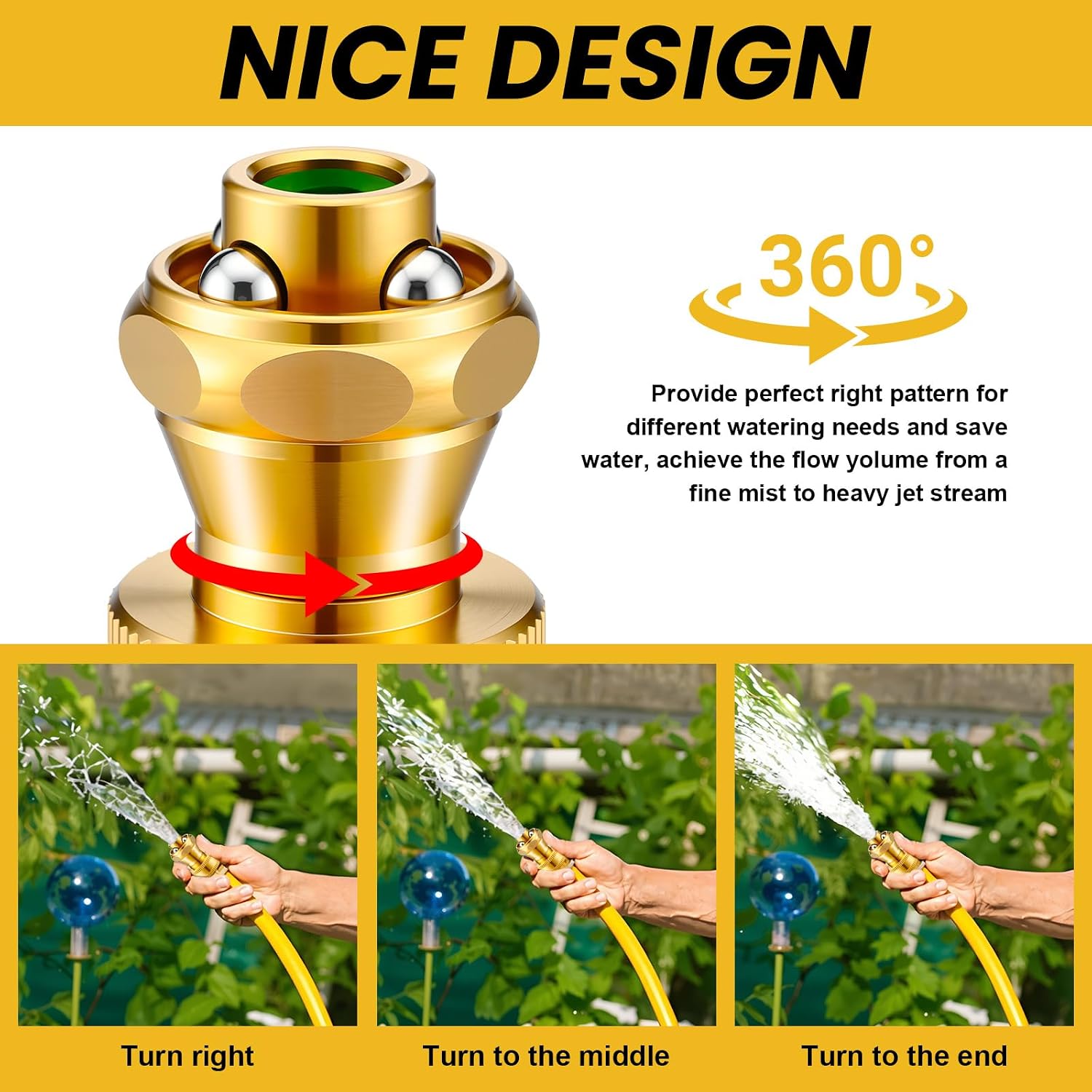 Hotop 6 Pack Big Shot Brass Hose Nozzle Adjustable Twist,3/4 Inch | Threaded Connector for Garden Hose, Heavy Duty