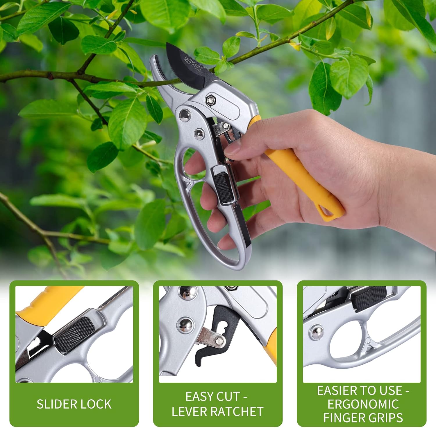 Premium Germany - Steel Pruning Shears, Work 3 Times Easier, Pruners Heady Duty, Sharp Garden Clippers Cuting Florist
