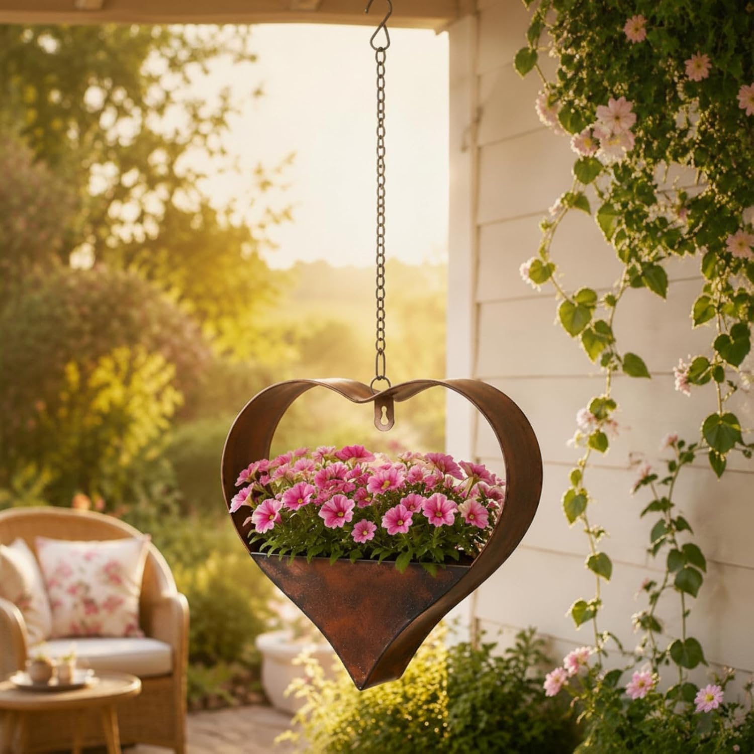 2 Pack Metal Plant Hangers Indoor and Outdoor Rustic Heart Shape Hanging Planters Holder Detachable Flower Pot with
