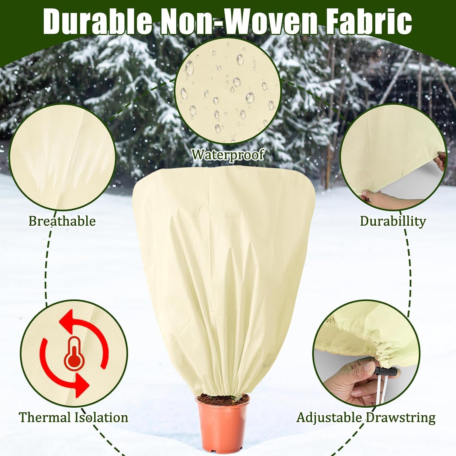 8 Pcs Plant Covers Frost Protection Bag Winter Reusable Plants Jacket with Drawstring Shrub Protection Wraps Bags Frost